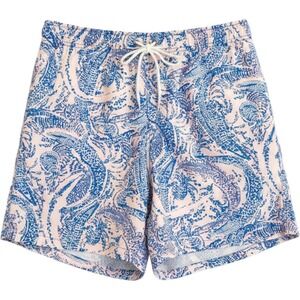 Lilly Pulitzer Capri Swim Trunks Men L Blue Pink Crocodile Print Board Shorts 6"